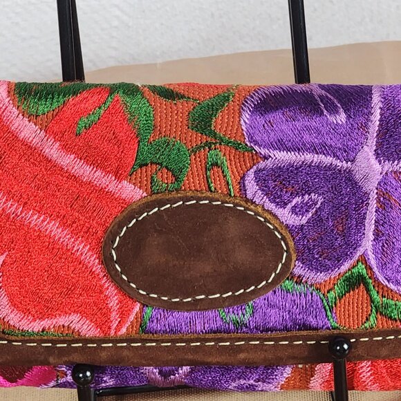 JL Brand Mexican Floral Design Embroidered Leather Snap Shut Wallet / Clutch RGL - Picture 2 of 16